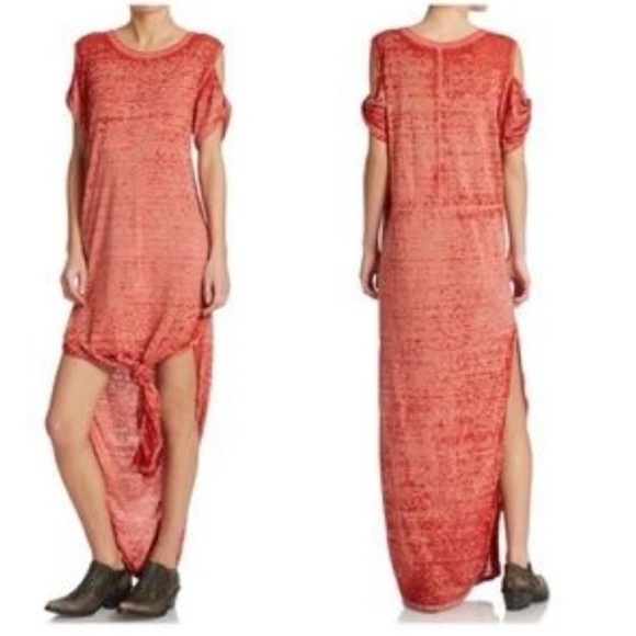 We The Free Coral Cold Shoulder Side Slits Relaxed Boho Maxi Dress Womens Size S - Picture 3 of 8